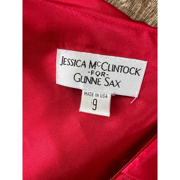 Jessica McClintook for Gunne Sax Vintage Beautiful Red One Shoulder Satin Dress - Picture 9 of 11
